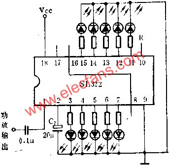 SL322双路五位LED电平显示驱动电路的应用,SL322作单声道音量电平指示电路的应用  www.elecfans.com,第5张