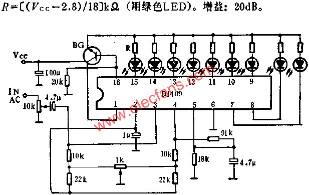 D1409九位LED电平显示驱动电路的应用,第4张 D1409九位LED电平显示驱动电路的应用,D1409利用基准电压的电平显示驱动电路 www.elecfans.com,第4张