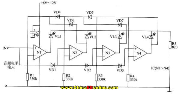 LM324设计的LED电平指示器电路,第3张