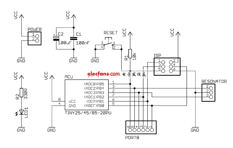 ATtiny254585微控制器电路板制作(原理图和PCB图),第2张
