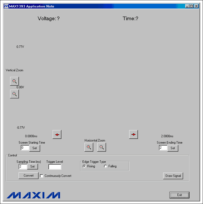 基于PC的示波器参考设计,图3. MAX1393参考设计的Windows程序启动,第4张