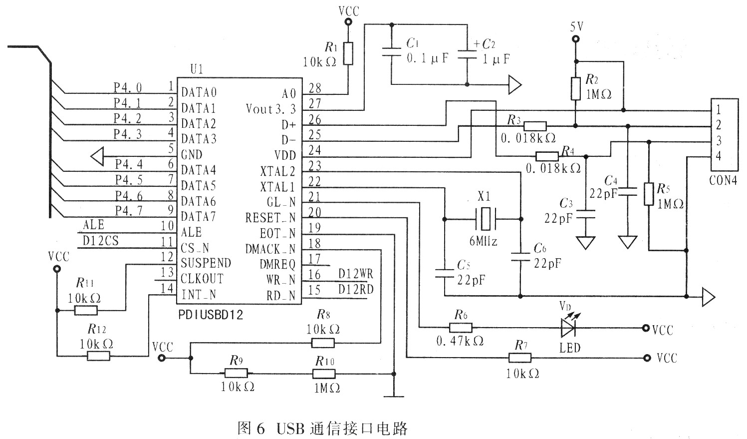 基于C8051F020的实时检测和车辆散热系统参数测试电路设,第7张 基于C8051F020的实时检测和车辆散热系统参数测试电路设,USB接口电路 ,第7张