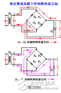 什么是全桥整流电路，全桥整流电路的工作原理是什么，全桥整流电路的计算公式,这款电源的整流桥部分采用了一体式的整流桥，整流桥的作用就是能够通过二极管的单向导通的特性将电平在零点上下浮动的交流电转换为单向的直流电，通常电源中采用的整流桥除了这种单颗集成式的还有采用四颗二极管实现的，它们的原理完全相同 作用就是整流，把交流电变为直流电。实质上就是把4个硅二极管接成桥式整流电路之后封装在一起用塑料包装起来，引出4个脚，其中2个脚接交流电源，用~~符号表示，2个脚是直流输出，用+ -表示。 特点是方便小巧。不占地方。 规格型号一般直接用参数表示：50伏1安，100伏5安等等。 如果你要使用整流桥，选择的时候留点余量，例如要做12伏2安培输出的整流电源，就可以选择25伏5安培的桥。,第5张